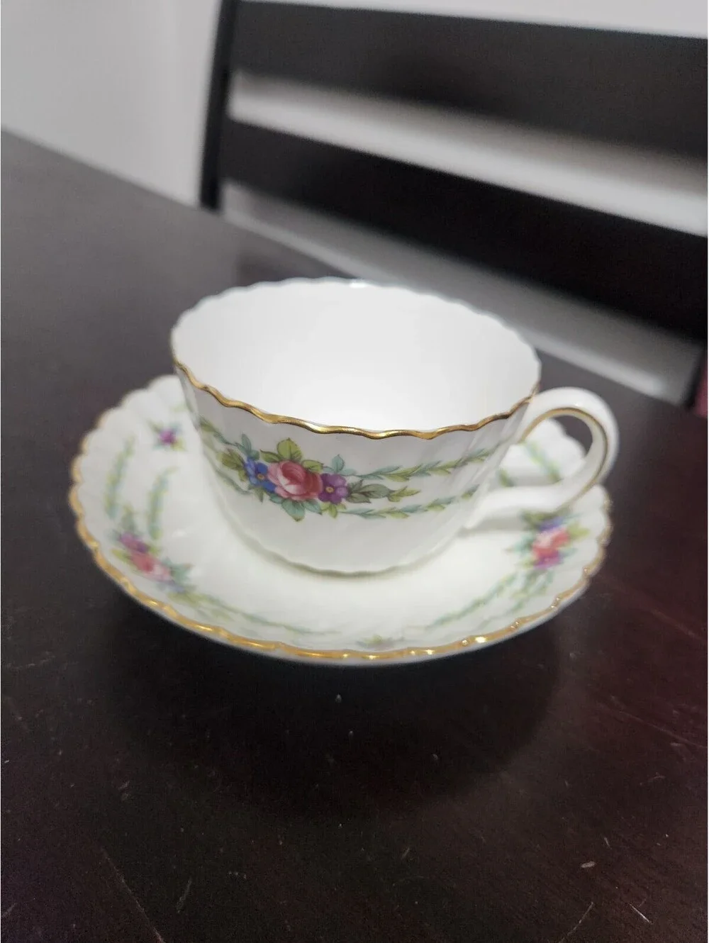 Mintons Chiltern Set Of 4 Floral Painted Porcelain Cup & Saucer Set, White/Gold